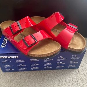 Arizona Birkenstock Red Cherry Two Strap Sandals (size 39)